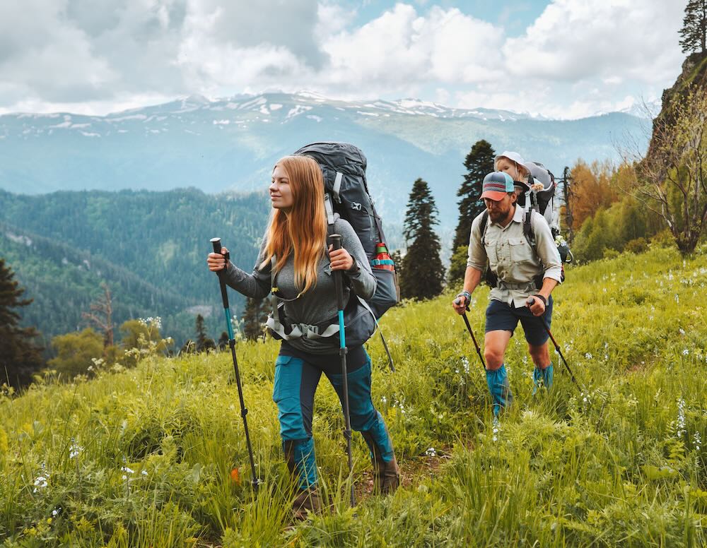 Couple hiking in the mountains 